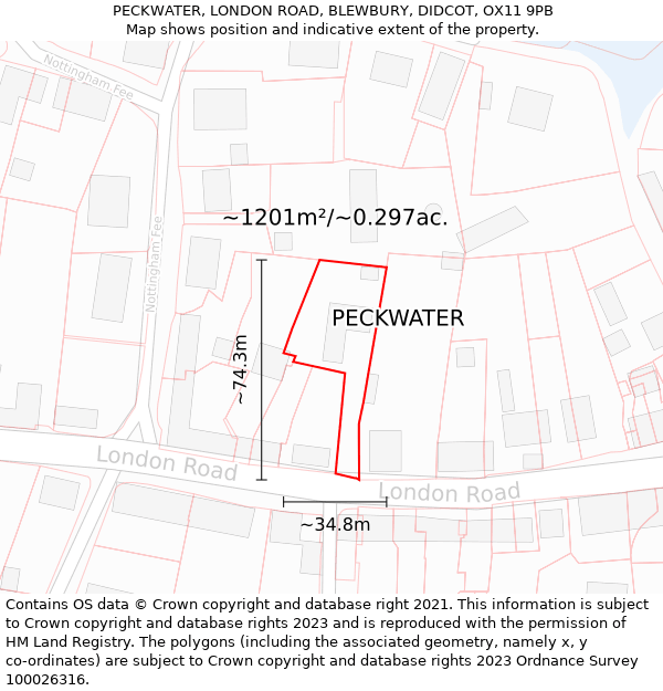 PECKWATER, LONDON ROAD, BLEWBURY, DIDCOT, OX11 9PB: Plot and title map