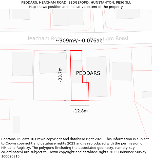 PEDDARS, HEACHAM ROAD, SEDGEFORD, HUNSTANTON, PE36 5LU: Plot and title map