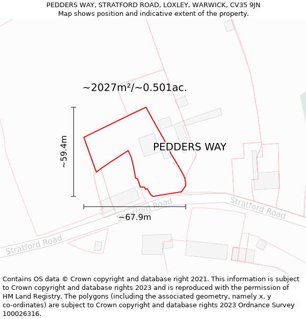 PEDDERS WAY, STRATFORD ROAD, LOXLEY, WARWICK, CV35 9JN: Plot and title map