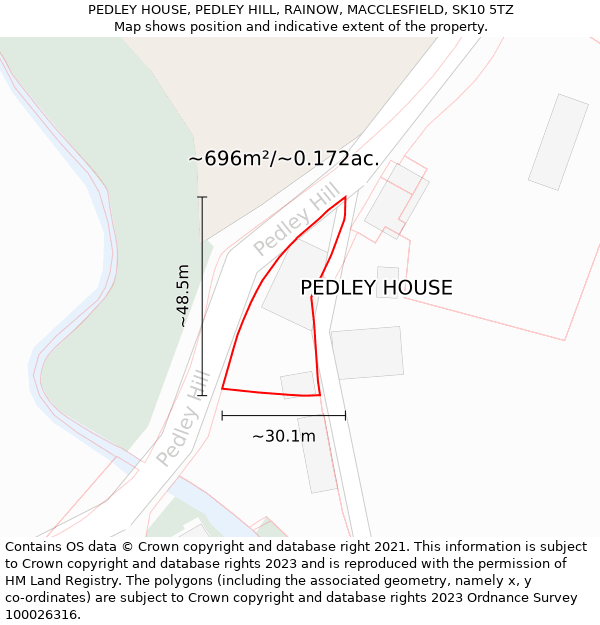 PEDLEY HOUSE, PEDLEY HILL, RAINOW, MACCLESFIELD, SK10 5TZ: Plot and title map