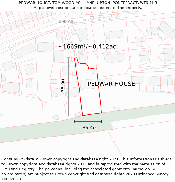 PEDWAR HOUSE, TOM WOOD ASH LANE, UPTON, PONTEFRACT, WF9 1HB: Plot and title map