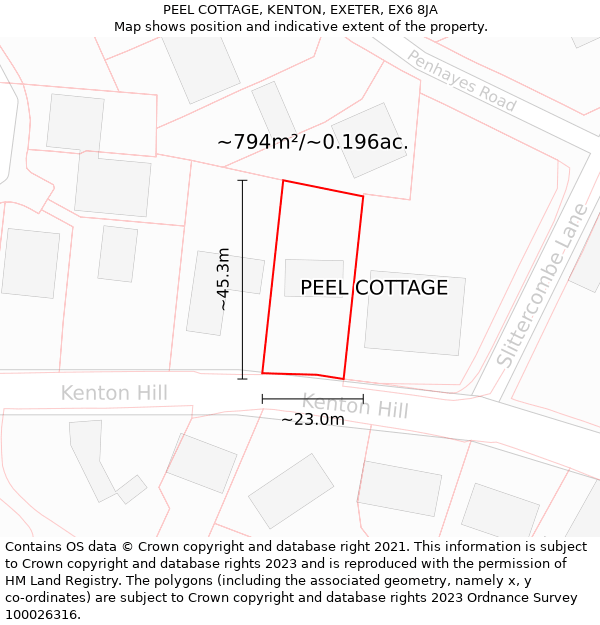 PEEL COTTAGE, KENTON, EXETER, EX6 8JA: Plot and title map