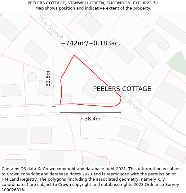 PEELERS COTTAGE, STANWELL GREEN, THORNDON, EYE, IP23 7JL: Plot and title map