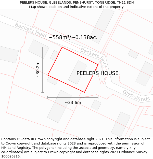 PEELERS HOUSE, GLEBELANDS, PENSHURST, TONBRIDGE, TN11 8DN: Plot and title map