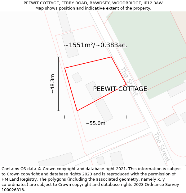 PEEWIT COTTAGE, FERRY ROAD, BAWDSEY, WOODBRIDGE, IP12 3AW: Plot and title map