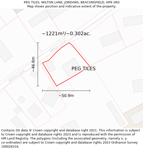 PEG TILES, WILTON LANE, JORDANS, BEACONSFIELD, HP9 2RG: Plot and title map