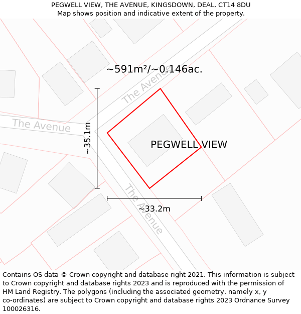 PEGWELL VIEW, THE AVENUE, KINGSDOWN, DEAL, CT14 8DU: Plot and title map