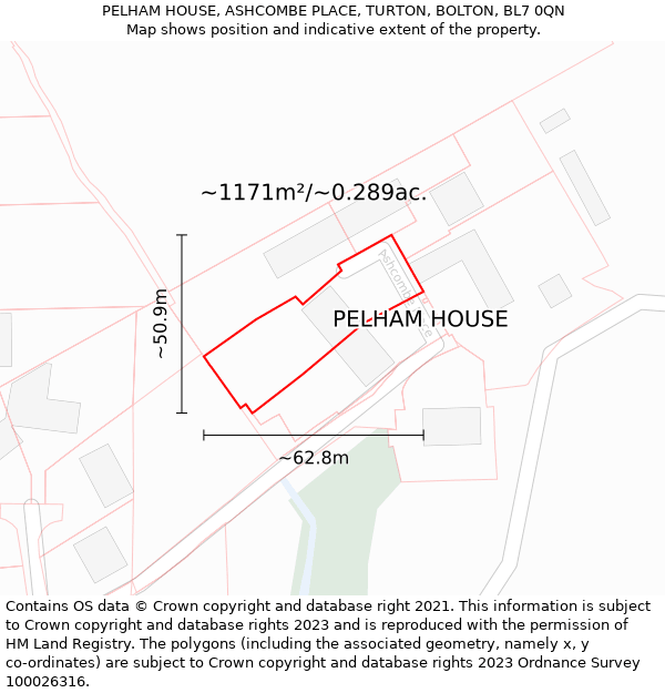 PELHAM HOUSE, ASHCOMBE PLACE, TURTON, BOLTON, BL7 0QN: Plot and title map