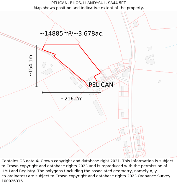 PELICAN, RHOS, LLANDYSUL, SA44 5EE: Plot and title map