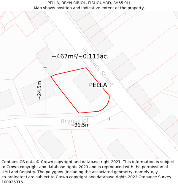 PELLA, BRYN SIRIOL, FISHGUARD, SA65 9LL: Plot and title map