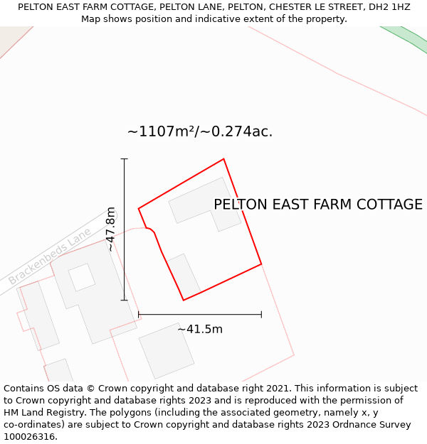 PELTON EAST FARM COTTAGE, PELTON LANE, PELTON, CHESTER LE STREET, DH2 1HZ: Plot and title map