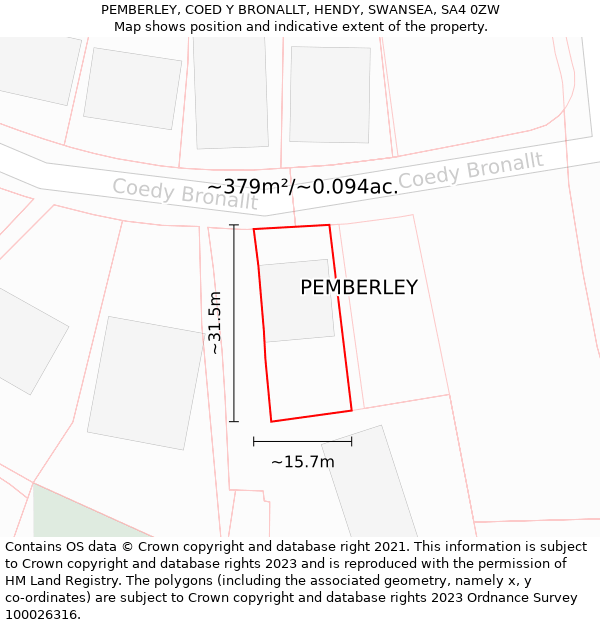 PEMBERLEY, COED Y BRONALLT, HENDY, SWANSEA, SA4 0ZW: Plot and title map