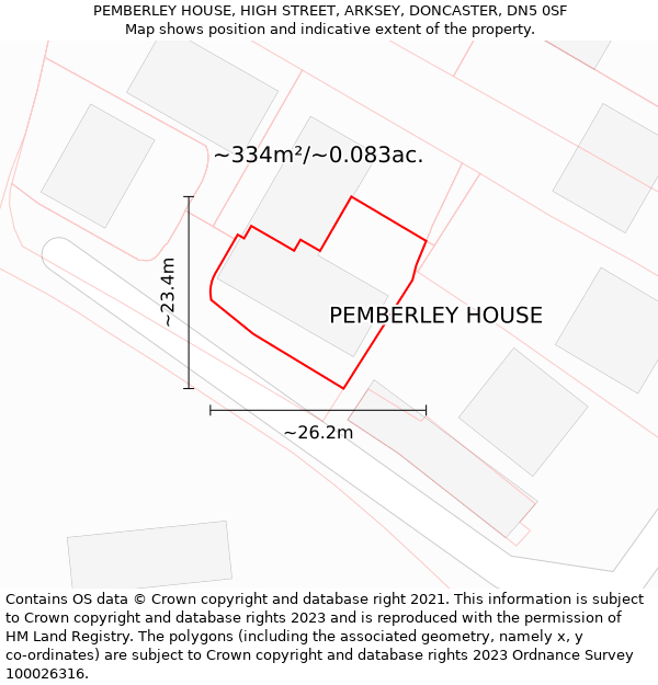 PEMBERLEY HOUSE, HIGH STREET, ARKSEY, DONCASTER, DN5 0SF: Plot and title map