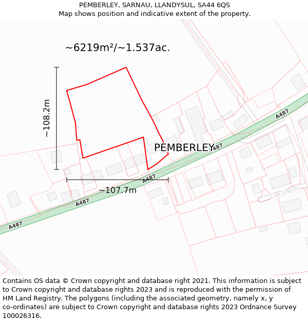 PEMBERLEY, SARNAU, LLANDYSUL, SA44 6QS: Plot and title map