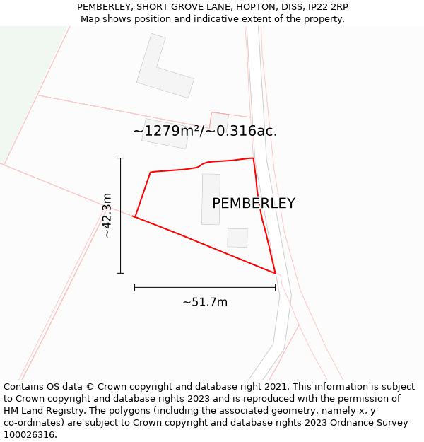 PEMBERLEY, SHORT GROVE LANE, HOPTON, DISS, IP22 2RP: Plot and title map