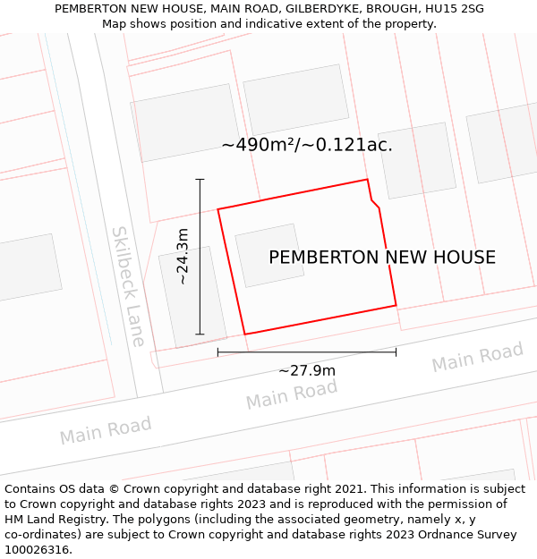 PEMBERTON NEW HOUSE, MAIN ROAD, GILBERDYKE, BROUGH, HU15 2SG: Plot and title map