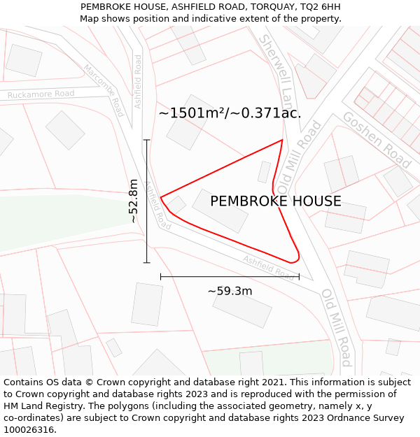 PEMBROKE HOUSE, ASHFIELD ROAD, TORQUAY, TQ2 6HH: Plot and title map
