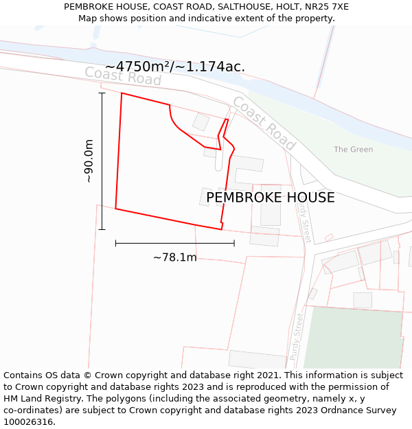 PEMBROKE HOUSE, COAST ROAD, SALTHOUSE, HOLT, NR25 7XE: Plot and title map