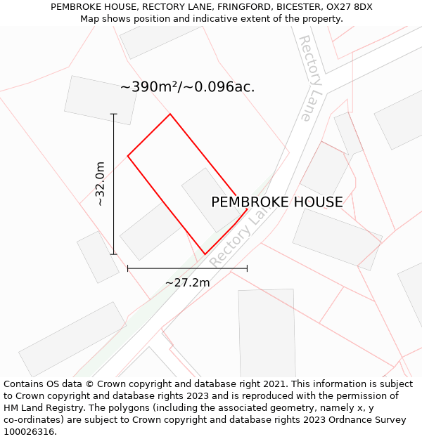 PEMBROKE HOUSE, RECTORY LANE, FRINGFORD, BICESTER, OX27 8DX: Plot and title map