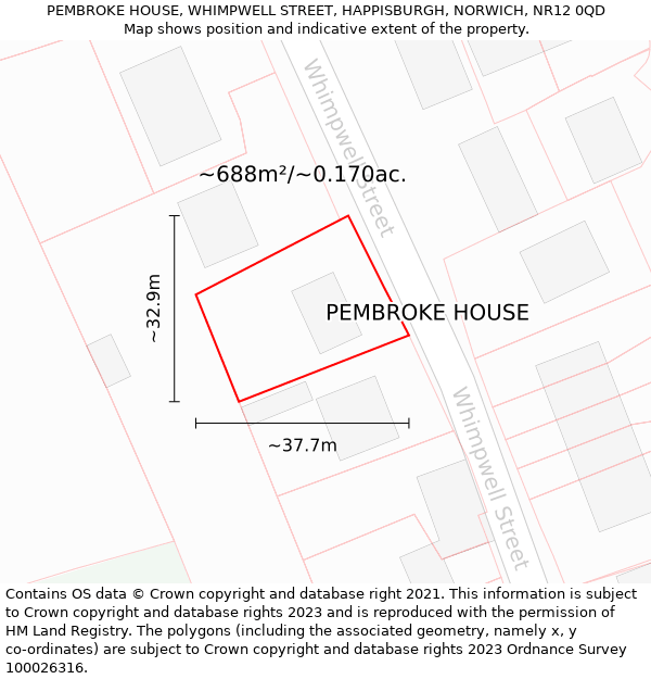 PEMBROKE HOUSE, WHIMPWELL STREET, HAPPISBURGH, NORWICH, NR12 0QD: Plot and title map