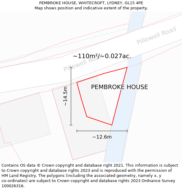 PEMBROKE HOUSE, WHITECROFT, LYDNEY, GL15 4PE: Plot and title map