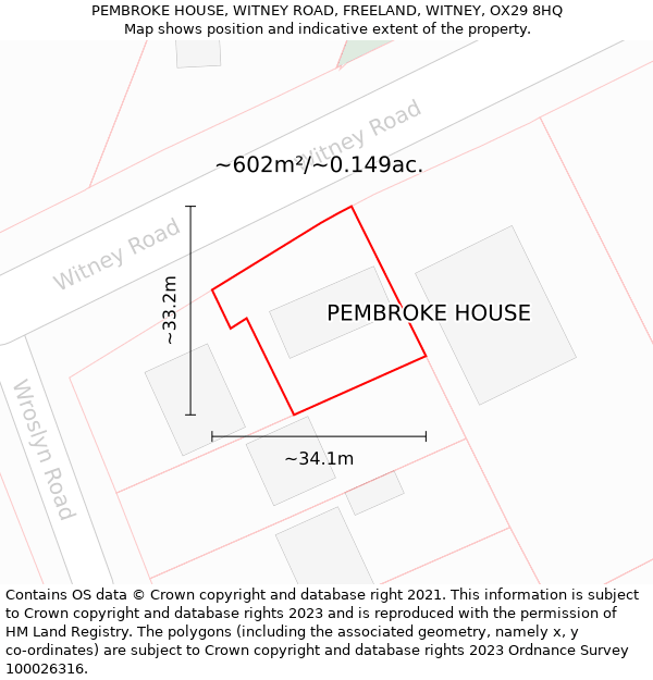 PEMBROKE HOUSE, WITNEY ROAD, FREELAND, WITNEY, OX29 8HQ: Plot and title map