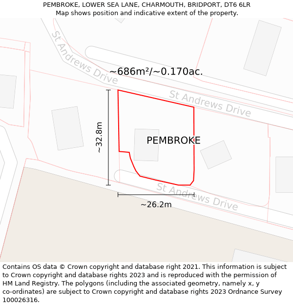 PEMBROKE, LOWER SEA LANE, CHARMOUTH, BRIDPORT, DT6 6LR: Plot and title map