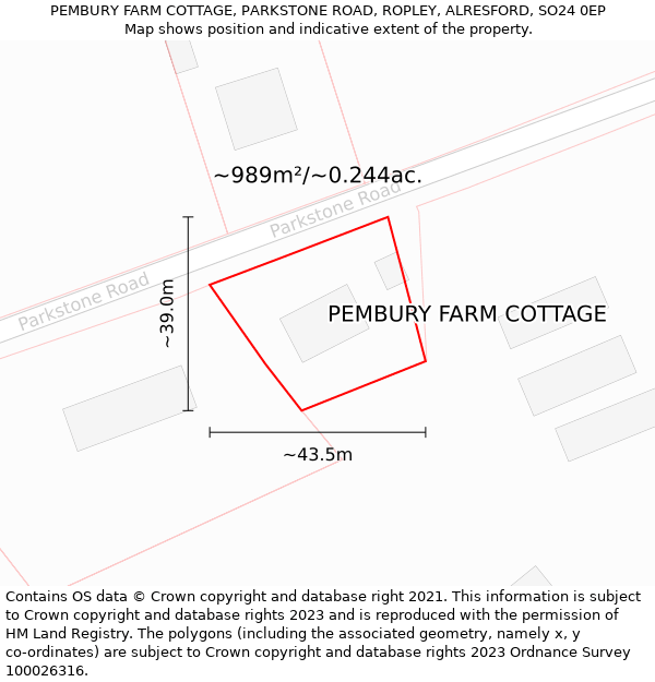 PEMBURY FARM COTTAGE, PARKSTONE ROAD, ROPLEY, ALRESFORD, SO24 0EP: Plot and title map