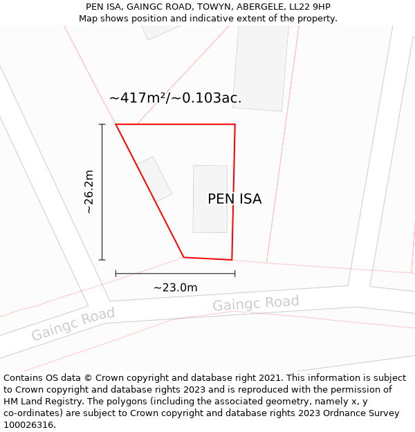 PEN ISA, GAINGC ROAD, TOWYN, ABERGELE, LL22 9HP: Plot and title map