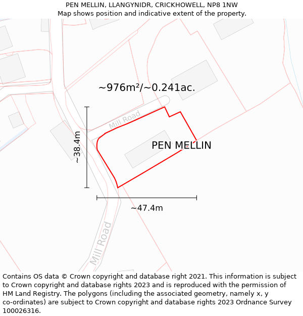 PEN MELLIN, LLANGYNIDR, CRICKHOWELL, NP8 1NW: Plot and title map