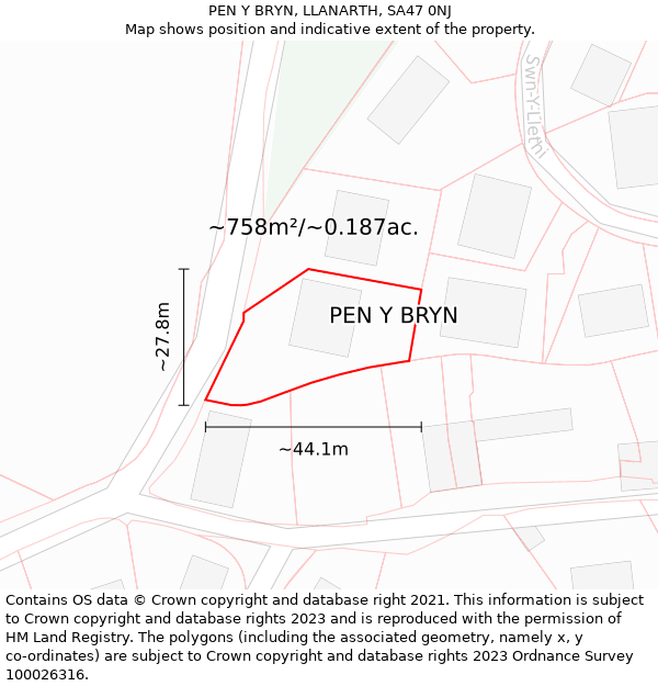 PEN Y BRYN, LLANARTH, SA47 0NJ: Plot and title map