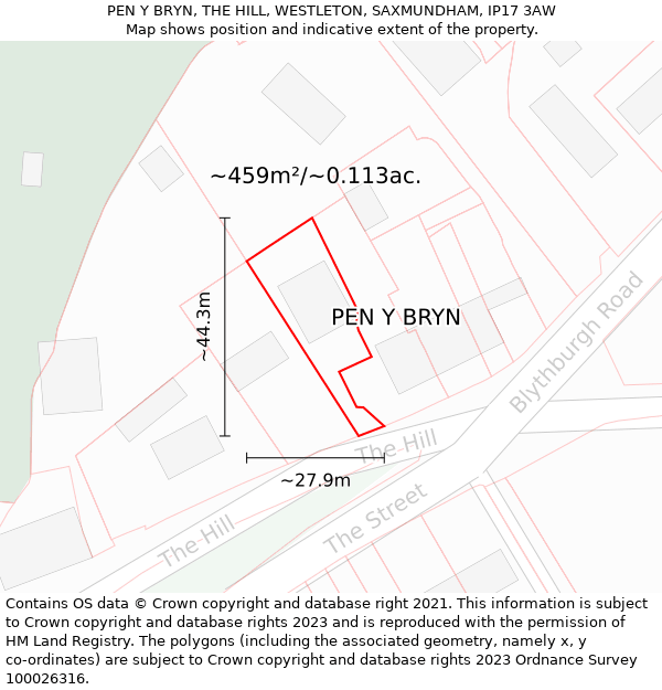 PEN Y BRYN, THE HILL, WESTLETON, SAXMUNDHAM, IP17 3AW: Plot and title map