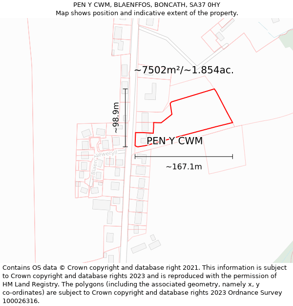 PEN Y CWM, BLAENFFOS, BONCATH, SA37 0HY: Plot and title map