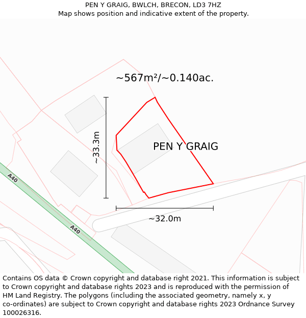 PEN Y GRAIG, BWLCH, BRECON, LD3 7HZ: Plot and title map