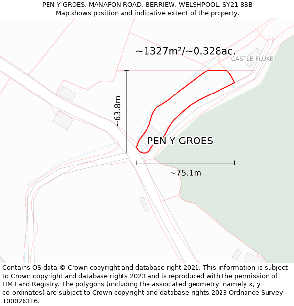 PEN Y GROES, MANAFON ROAD, BERRIEW, WELSHPOOL, SY21 8BB: Plot and title map