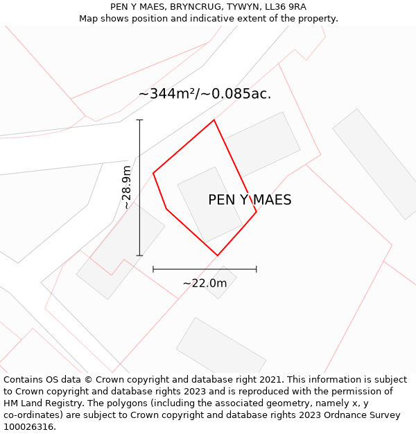 PEN Y MAES, BRYNCRUG, TYWYN, LL36 9RA: Plot and title map