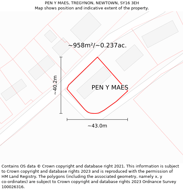 PEN Y MAES, TREGYNON, NEWTOWN, SY16 3EH: Plot and title map