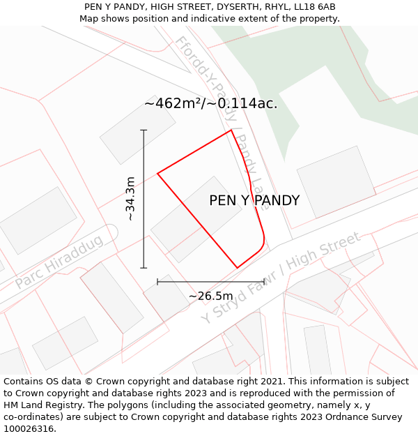 PEN Y PANDY, HIGH STREET, DYSERTH, RHYL, LL18 6AB: Plot and title map