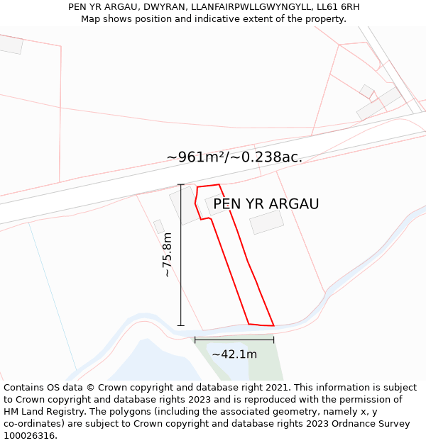 PEN YR ARGAU, DWYRAN, LLANFAIRPWLLGWYNGYLL, LL61 6RH: Plot and title map