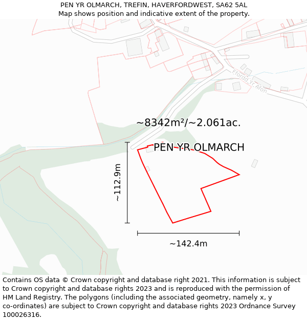 PEN YR OLMARCH, TREFIN, HAVERFORDWEST, SA62 5AL: Plot and title map