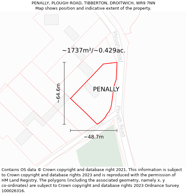 PENALLY, PLOUGH ROAD, TIBBERTON, DROITWICH, WR9 7NN: Plot and title map