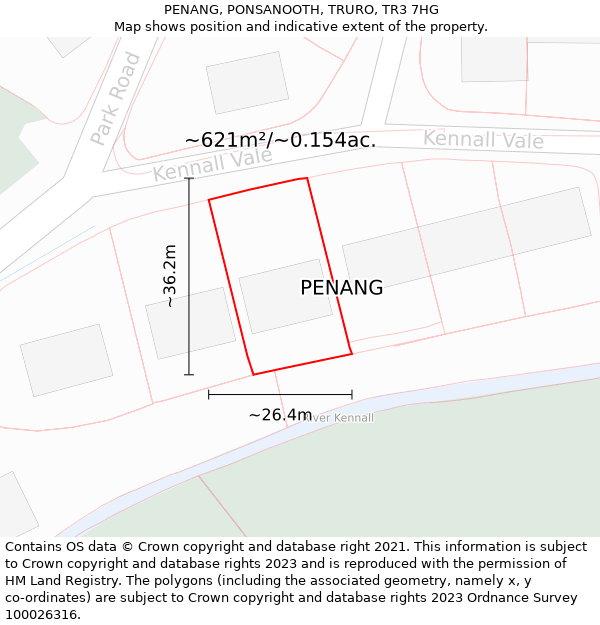 PENANG, PONSANOOTH, TRURO, TR3 7HG: Plot and title map