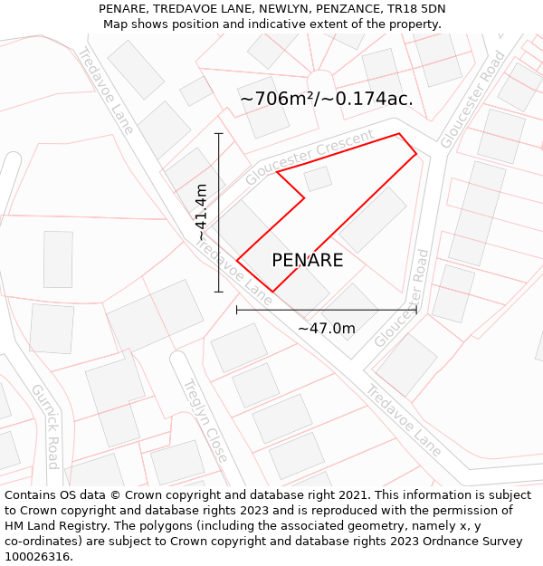 PENARE, TREDAVOE LANE, NEWLYN, PENZANCE, TR18 5DN: Plot and title map