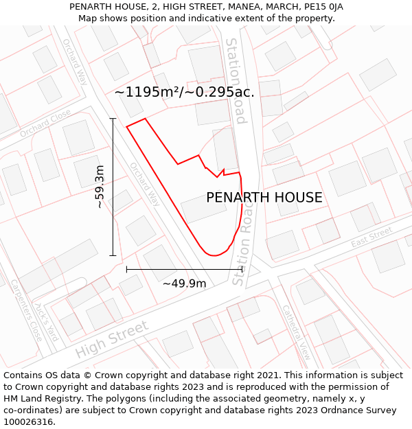 PENARTH HOUSE, 2, HIGH STREET, MANEA, MARCH, PE15 0JA: Plot and title map