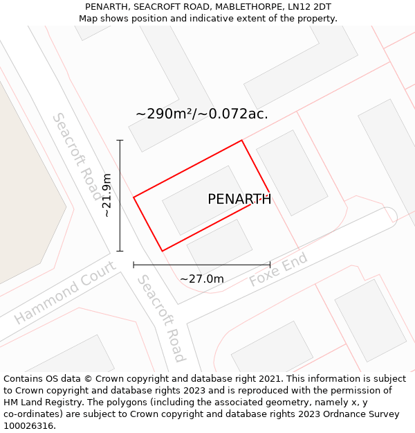 PENARTH, SEACROFT ROAD, MABLETHORPE, LN12 2DT: Plot and title map