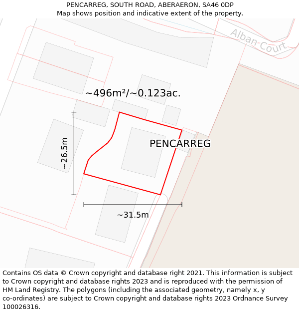 PENCARREG, SOUTH ROAD, ABERAERON, SA46 0DP: Plot and title map