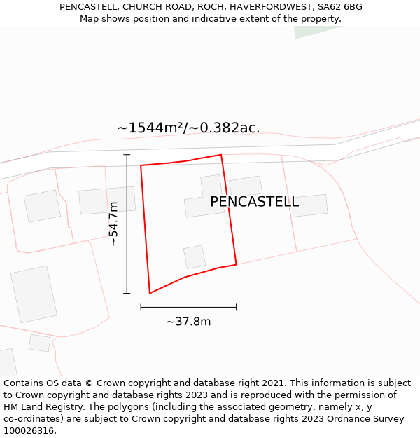 PENCASTELL, CHURCH ROAD, ROCH, HAVERFORDWEST, SA62 6BG: Plot and title map