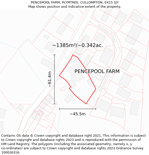 PENCEPOOL FARM, PLYMTREE, CULLOMPTON, EX15 2JY: Plot and title map