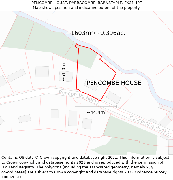 PENCOMBE HOUSE, PARRACOMBE, BARNSTAPLE, EX31 4PE: Plot and title map