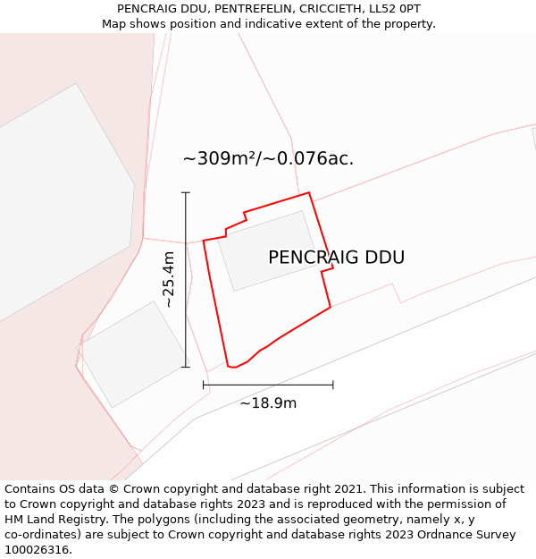 PENCRAIG DDU, PENTREFELIN, CRICCIETH, LL52 0PT: Plot and title map